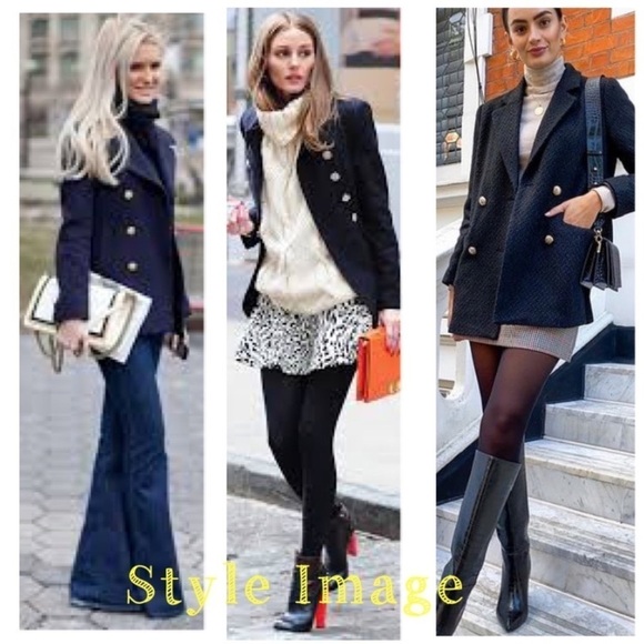 J Crew Stadium Cloth by Nello Gori Wool Blend Classic Pea Coat Navy Blue Sz 0 - Picture 2 of 13